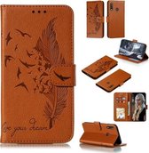 Voor Galaxy A70e Litchi Textuur Veer Embossing Patroon Horizontale Flip Leren Case met Houder & Kaartsleuven & Portemonnee & Fotolijst & Lanyard (Bruin)