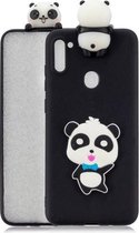 Voor Galaxy A11 schokbestendig 3D liggend Cartoon TPU beschermhoes (Panda met blauwe strik)