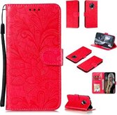 Voor Geschikt voor Xiaomi Redmi K30 Pro kanten bloem reliëfpatroon horizontale flip lederen tas, met houder & kaartsleuven & portemonnee & fotolijst & lanyard (rood)
