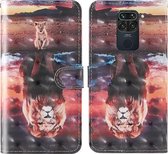 Voor Xiaomi Redmi Note 9 / Mi 10X 4G 3D-schilderij Gekleurd tekeningpatroon Horizontaal Flip TPU + PU lederen hoes met houder & kaartsleuven & portemonnee & lanyard (Dream Lion)