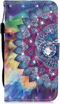 3D Diamond Encrusted Painting Pattern Gekleurde tekening Horizontale Flip PU lederen tas met houder & kaartsleuven & portemonnee voor Galaxy J7 (2017) / J730 EU-versie (Oil Painted Mandala)