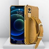 Gegalvaniseerde TPU-lederen tas met krokodillenpatroon met polsband voor vivo X60 (geel)