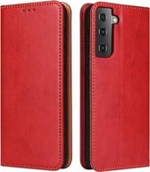 Voor Samsung Galaxy S21 5G Fierre Shann PU Lederen Textuur Horizontale Flip Leren Case met Houder & Kaartsleuven & Portemonnee (Rood)