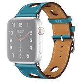 Voor Apple Watch Series 6 & SE & 5 & 4 44mm / 3 & 2 & 1 42mm lederen drie gaten vervangende band horlogeband (blauw)