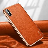 Voor iPhone XS Max SULADA Litchi Texture Leather Electroplated Shckproof beschermhoes (oranje)