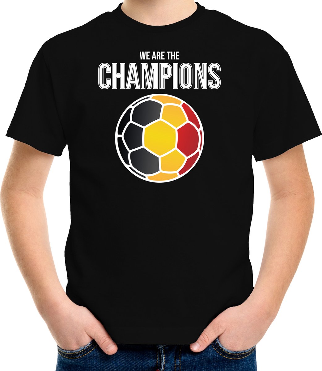 Belgie EK/ WK supporter t-shirt - we are the champions met Belgische voetbal - zwart - kinderen - kleding / shirt 134/140