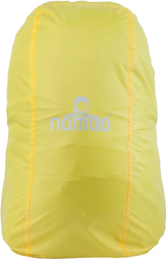 Housse de pluie Nomad jaune pour sac à dos avec logo.
