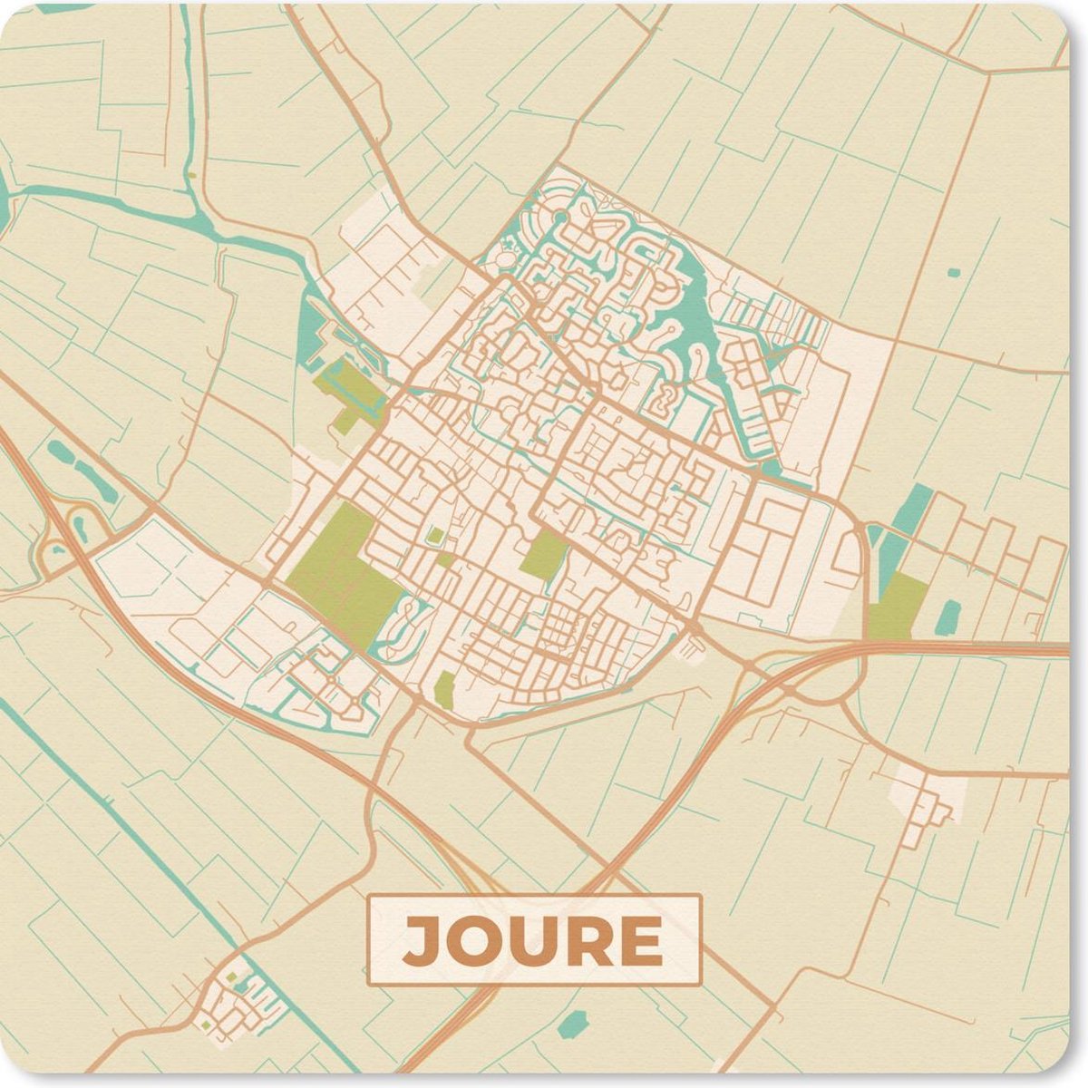 Muismat 20x20 cm - Mousepad Plattegrond - Joure - Vintage - Muismatten - Stadskaart