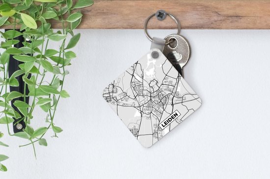 Porte-clés - Plan de la ville - Leiden - Grijs - Wit - Plastique