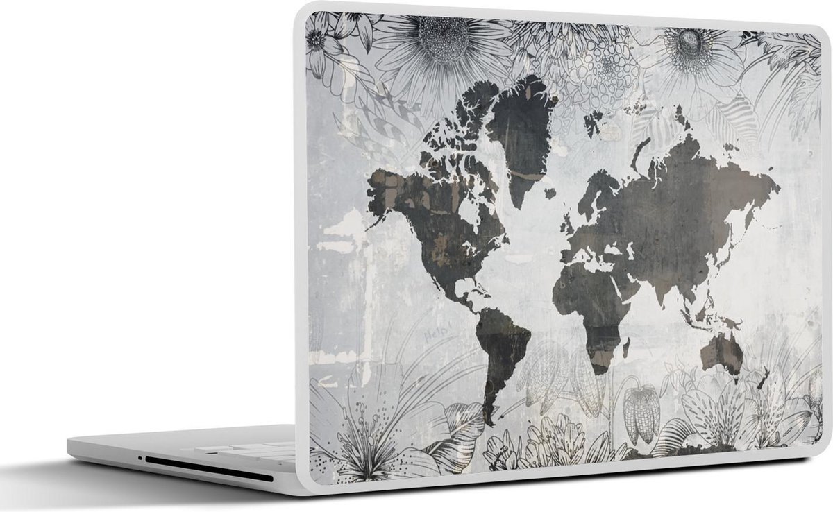 Afbeelding van product SleevesAndCases  Laptop sticker - 10.1 inch - Wereldkaart - Bloemen - Hout