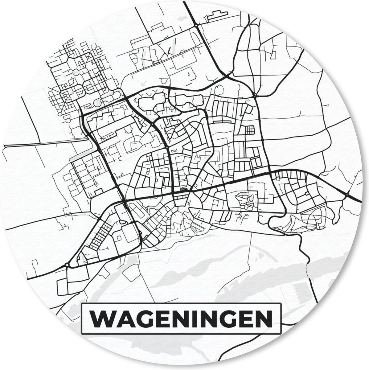 Muismat rond 30x30 cm - Mousepad Kaart - Wageningen - Zwart - Wit - Ronde muismatten