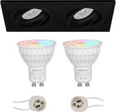 Mi-Light MiBoxer - LED Spot Set GU10 - Smart LED - Wifi LED - Slimme LED - 4W - RGB+CCT - Aanpasbare Kleur - Dimbaar - Prima Borny Pro - Inbouw Rechthoek Dubbel - Mat Zwart - Kantelbaar - 175