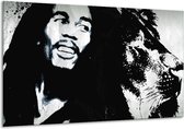 Schilderij Op Canvas Bob Marley - Zwart, Wit - 120x70cm 1Luik - Foto Op Canvas - GroepArt 6000+ Schilderijen 0p Canvas Art Collectie - Wanddecoratie - Woonkamer - Slaapkamer - Canvas Print