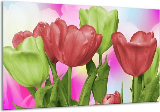 Peinture sur toile Tulipes | Rouge, vert, violet | 120x70cm 1Hatch