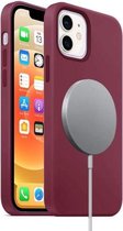 Magnetische vloeibare siliconen volledige dekking schokbestendige Magsafe-hoes met Magsafe-oplaadmagneet voor iPhone 12 mini (wijnrood)