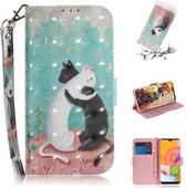Voor Galaxy A01 3D Schilderen Horizontale Flip Leren Case met Houder & Kaartsleuf & Portemonnee & Lanyard (Zwart-witte kat)