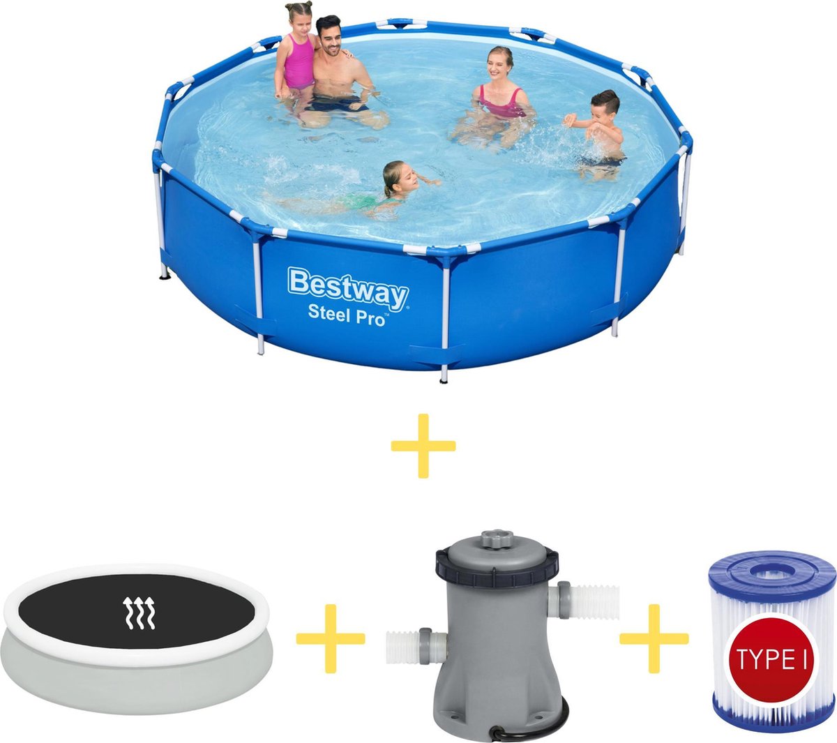 Bestway Zwembad – Steel Pro – 305 x 76 cm – Inclusief Solarzeil, Filterpomp & Filter