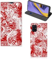 Geschikt voor Samsung Galaxy A51 Mobiel BookCase Angel Skull Red