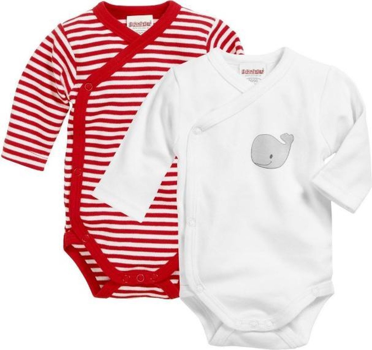 Playshoes Schnizler set 2 overslagrompers lange mouw walvis rood