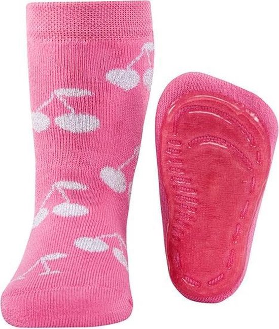 Anti slip kinder sokken - Maat 25/26 rose /zilveren kersen |