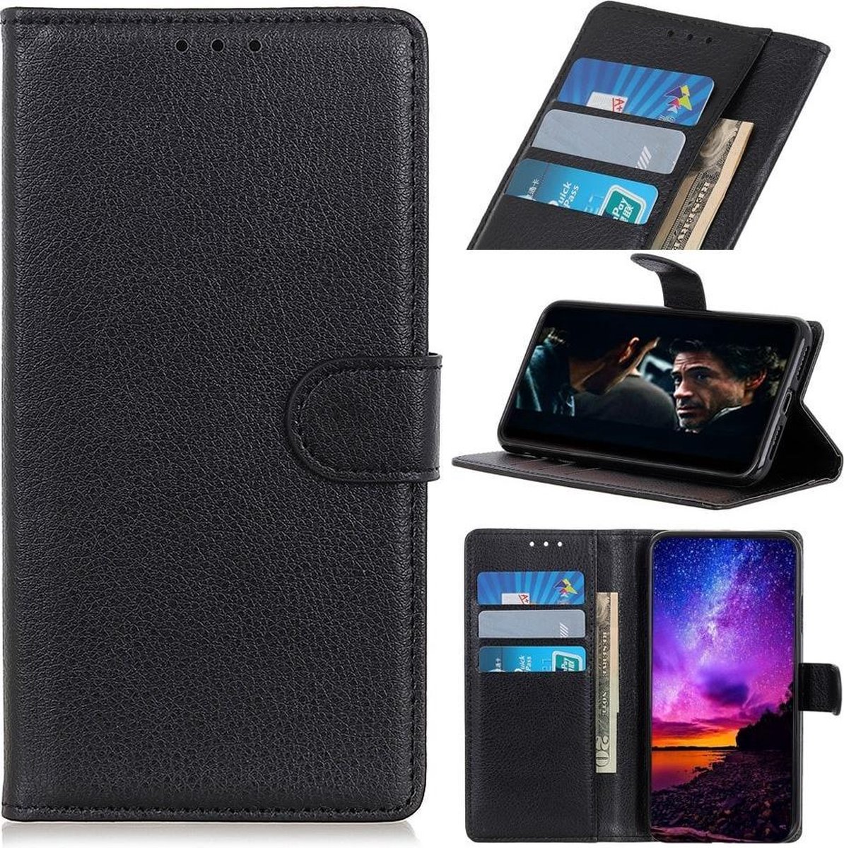 Bookcover Hoesje Samsung Galaxy A01 Zwart met Pasjeshouder