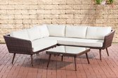 Clp Skara Hoek loungeset - 1,25mm vlak Polyrattan - bruin gemêleerd - gebroken wit 45 cm (donkerbruin)