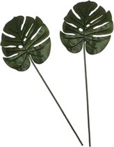 2x Groene Monstera/gatenplant kunsttakken kunstplanten 70 cm - Kunstplanten/kunsttakken - Kunstbloemen boeketten