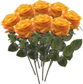 8 x Geel/oranje roos Simone steelbloem 45 cm - Kunstbloemen