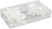 Kerststekers - Pet 8 Glitter Flowers/wire White Ø 10cm
