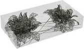 Kerststekers - Pet 8 Glitter Flowers/wire Pine Green Ø 10cm