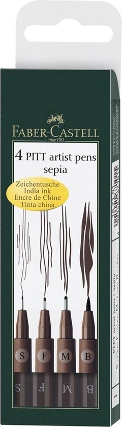 Faber Castell tekenstift - Pitt Artist Pen - sepia - 4-delig - FC-167101