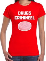 Drugs crimineel  t-shirt rood voor dames - drugs crimineel XTC carnaval / feest shirt kleding XS