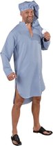 Magic By Freddy's - Bejaard Kostuum - Vader Jakob Nachthemd Met Slaapmuts Blauw Wit Geblokt - Man - Blauw, Wit / Beige - Extra Small / Small - Carnavalskleding - Verkleedkleding