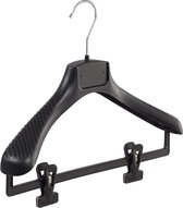 De Kledinghanger Gigant - 10 x Mantel / kostuumhanger kunststof zwart met schouderverbreding en anti-slip knijpers, 36 cm