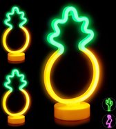 Relaxdays 3x neonlamp led - nachtlampje - neon tafellamp - neon lamp - ananas - geel-groen