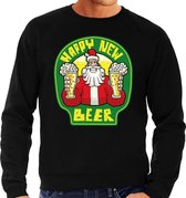 Foute Kersttrui / sweater - oud en nieuw / nieuwjaar trui - happy new beer / bier - zwart voor heren - kerstkleding / kerst outfit S (48)