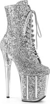 FLAMINGO-1020G (EU 36 = US 6) 8 Heel, 4 PF Lace Up Glitter Ankle Boot, Side Zip