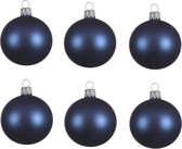 6x Donkerblauwe glazen kerstballen 8 cm - Mat/matte - Kerstboomversiering donkerblauw