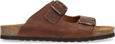 Manfield - Heren - Cognac slippers van gespen - Maat 41