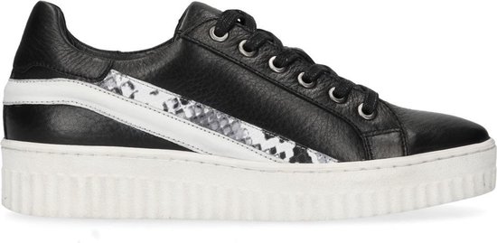 Manfield - Dames - Zwarte sneakers met snakeskin details - Maat 42 | bol.com
