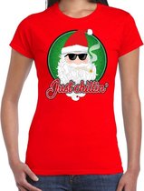 Fout Kerst shirt / t-shirt - Just chillin - cool Santa - rood voor dames - kerstkleding / kerst outfit M
