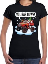 Fout Kerst shirt / t-shirt - Santa op monstertruck / truck - vol gas ouwe - zwart voor dames - kerstkleding / kerst outfit M