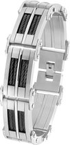Lucardi Heren Armband zwarte kabel - Staal - Armband - Cadeau - Moederdag - 21 cm - Zilverkleurig