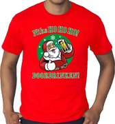 Grote maten fout Kerst t-shirt - bier drinkende kerstman - niks HO HO HO doordrinken - rood voor heren - kerstkleding / kerst outfit 3XL