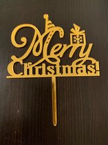 Merry Christmas with gift box - Cake Topper Gold
