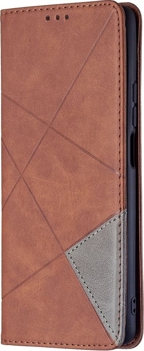 Mobigear Telefoonhoesje geschikt voor Xiaomi 11T Hoesje | Mobigear Rhombus Slim Bookcase | Pasjeshouder voor 2 Pasjes | Telefoonhoesje voor Pinpas / OV Kaart / Rijbewijs - Bruin