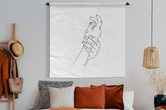 Tapisserie - Tapisserie - Mains - Zwart - Wit - Dessin au Line - 150x150 cm - Tapisserie