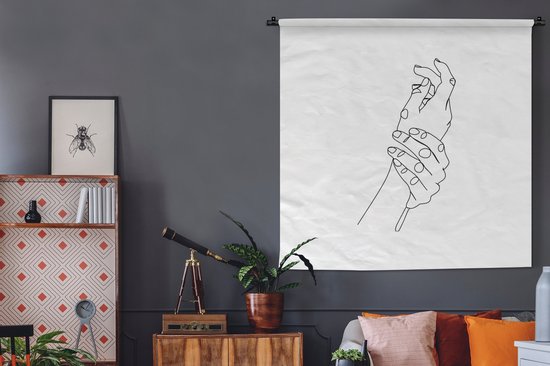 Tapisserie - Tapisserie - Mains - Zwart - Wit - Dessin au Line - 150x150 cm - Tapisserie