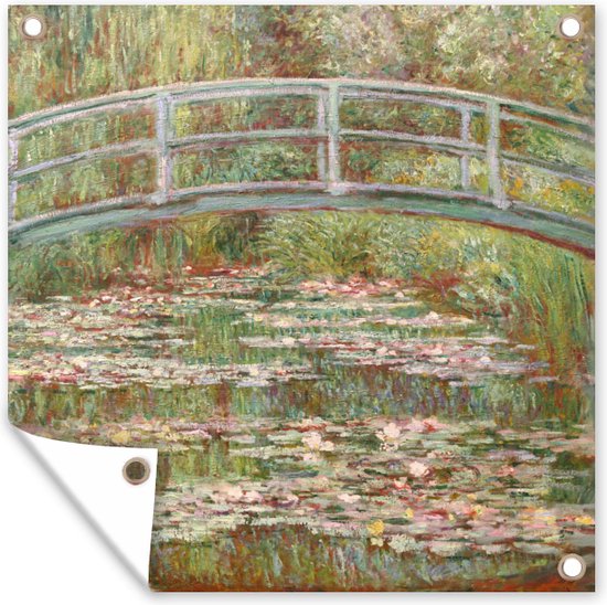 Tuinposters Brug over een meer met lelies- Schilderij van Claude Monet - 50x50 cm - Tuindoek - Buitenposter