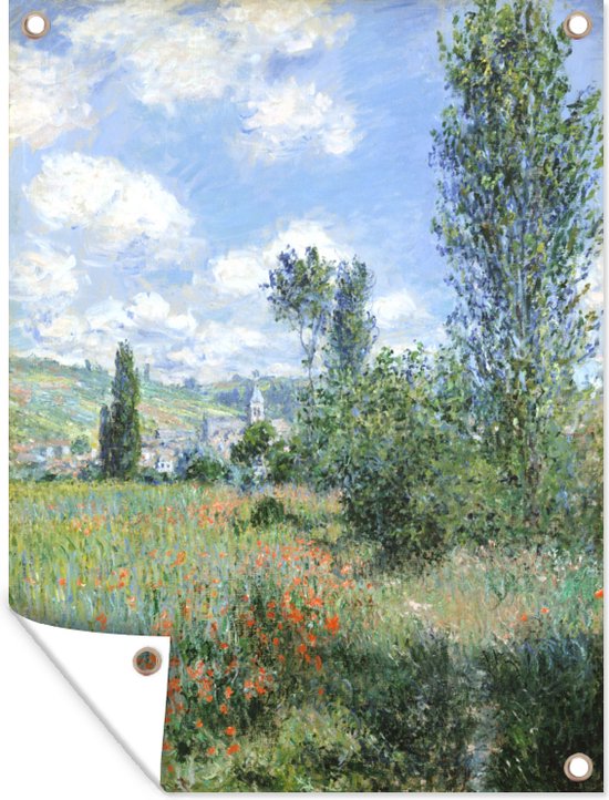 Tuinschilderij View of Vetheuil - schilderij van Claude Monet - 60x80 cm - Tuinposter - Tuindoek - Buitenposter